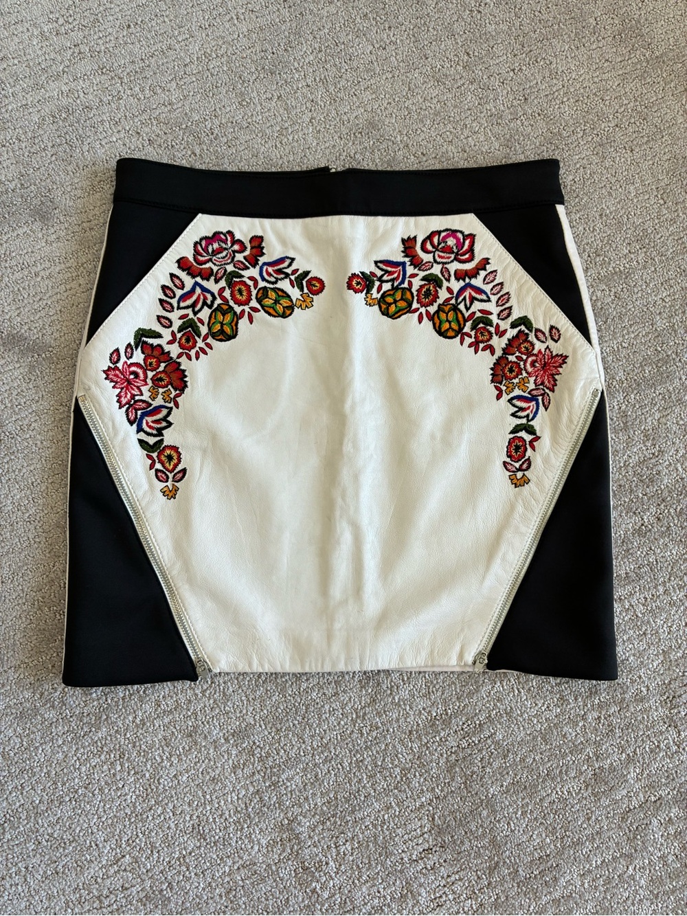 Rebecca Minkoff Leather White Embroidered Panel Mini Skirt